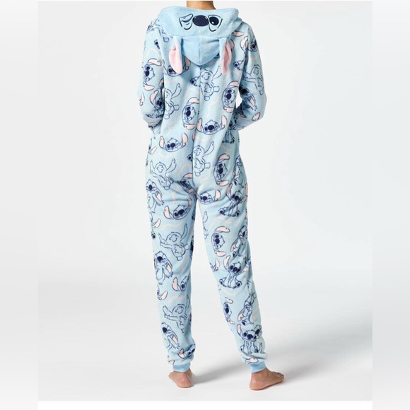 Disney Women's Stitch Light Blue Fleece PJ Onesie Size M NWOT - Picture 2 of 8
